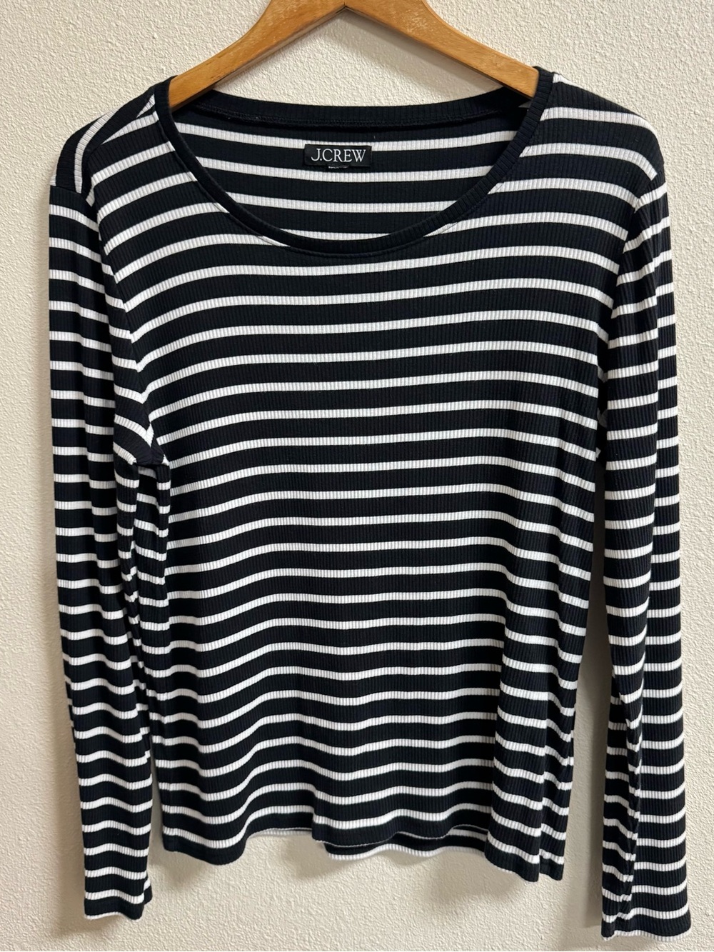 J.Crew Black White Striped Ribbed Long Sleeve Top Size XXL